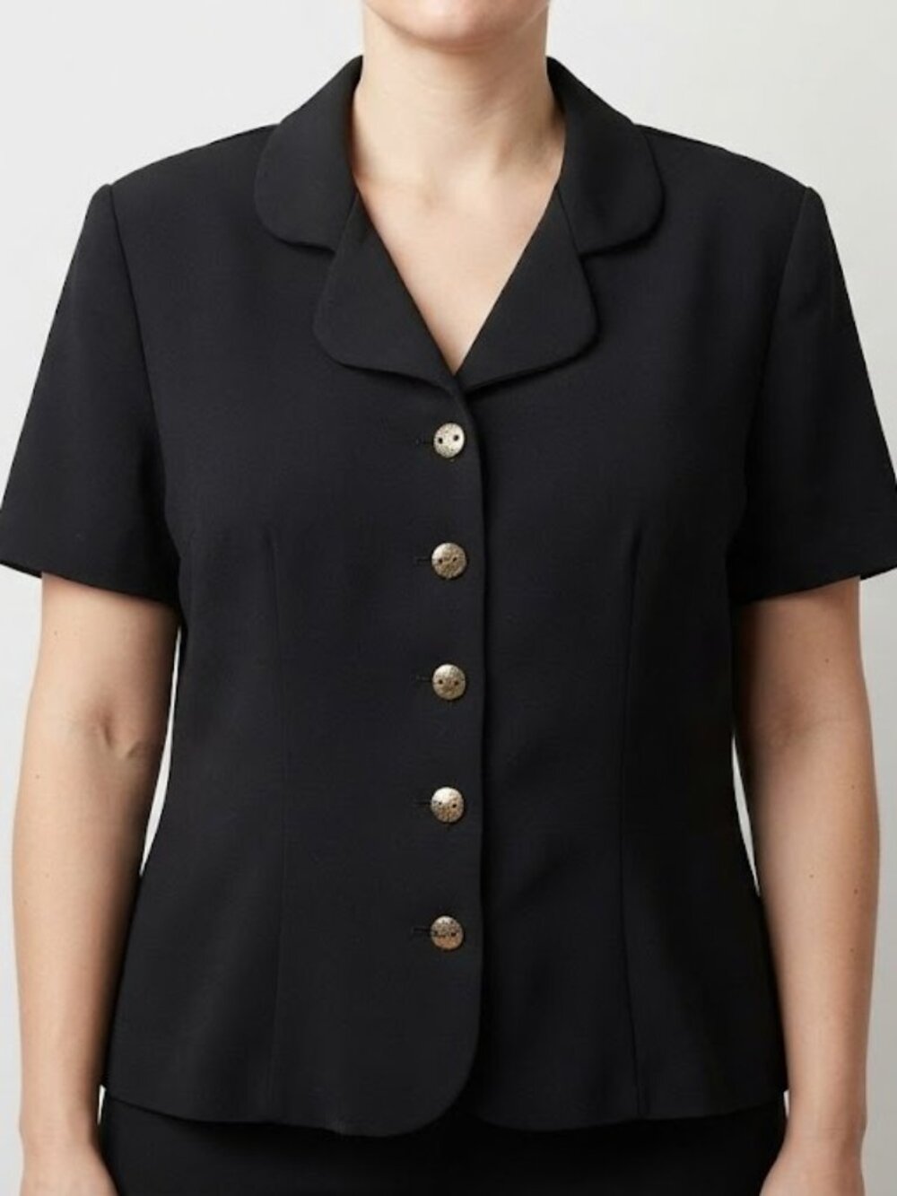 Vintage Black Short-Sleeve Button Front Blouse